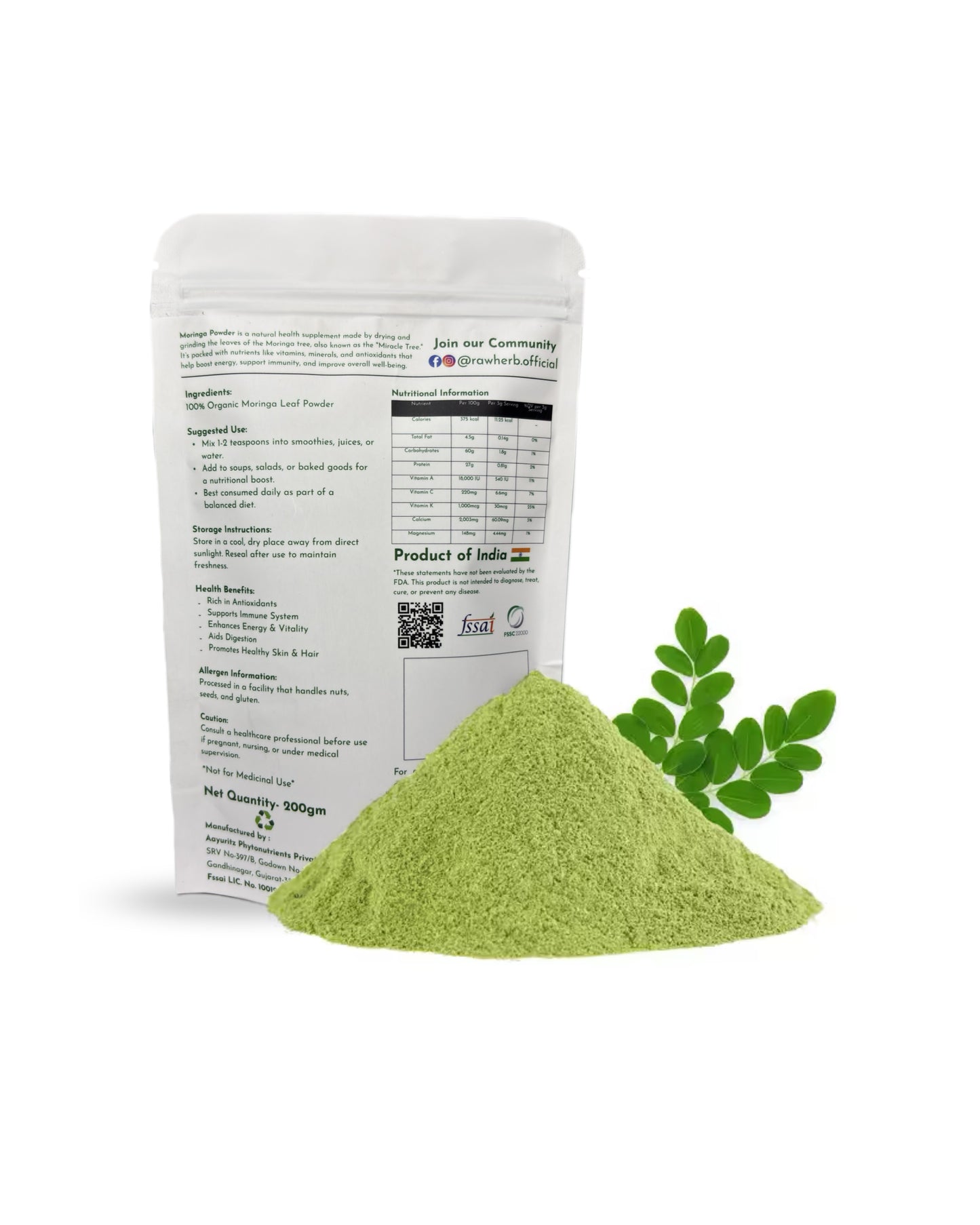 Rawherb Organic Moringa Powder 200g